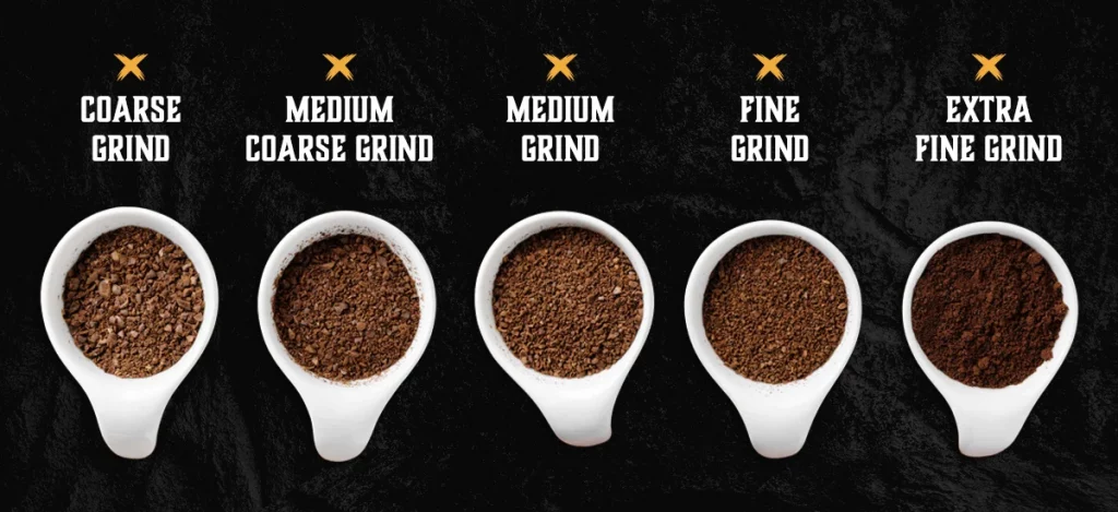the 5 different grind sizes from Coarse through to extra fine