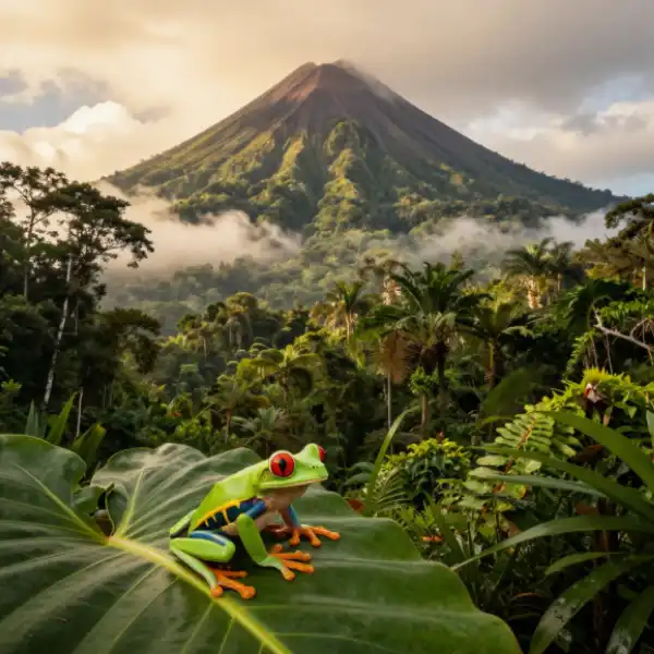Costa Rica — volcano, cloud forest, and a red-eyed tree frog