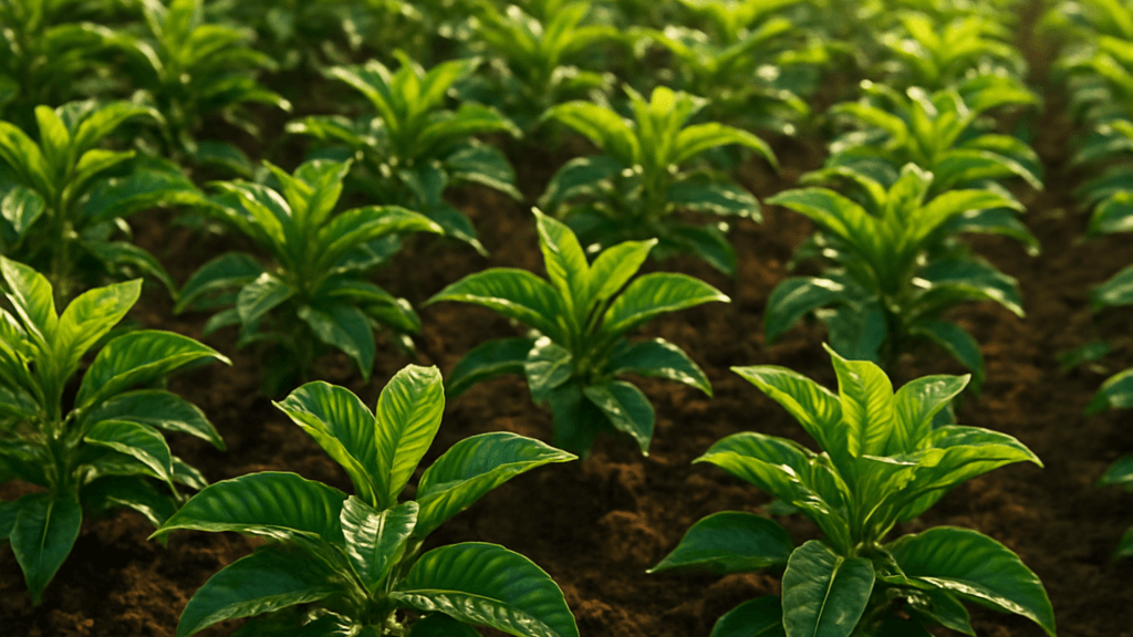 yuoung coffee seedlingd being weathered outside ready for planting out on the plantation