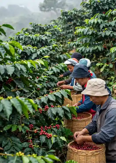 Harvesting coffee plants by hand