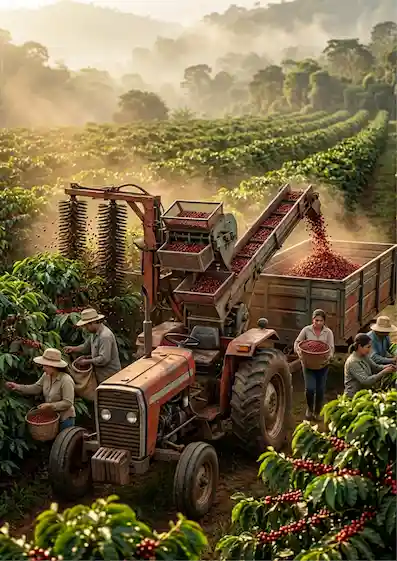 Mechanical harvesting of the coffee plants
