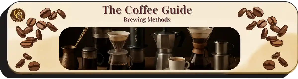 The coffee brewing methods showing from Ibrik Turkish) to Phin Filter (Vietnamese)