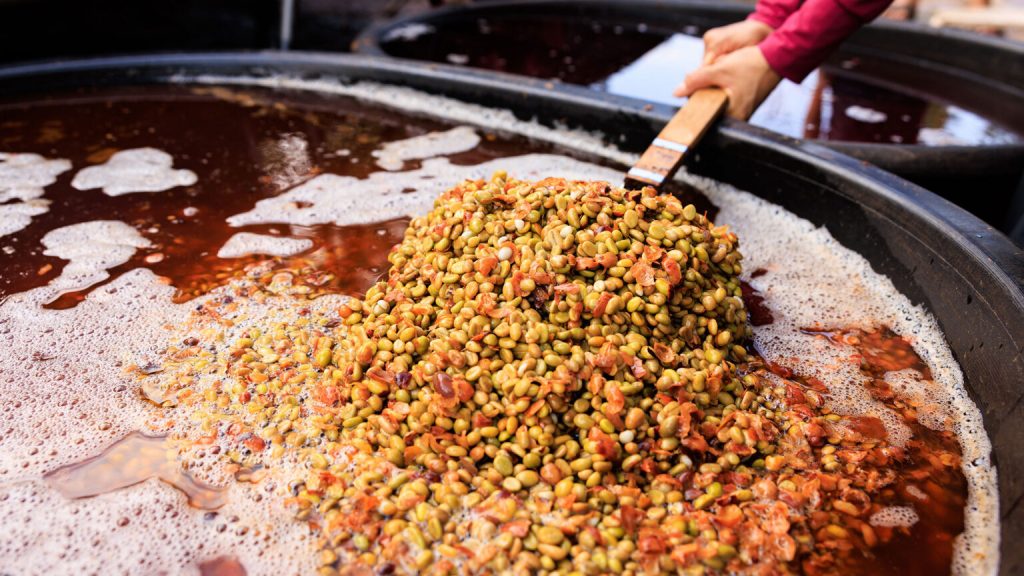 The Wet/washed coffee processing method where the water removes the pulp from the beans (seeds)