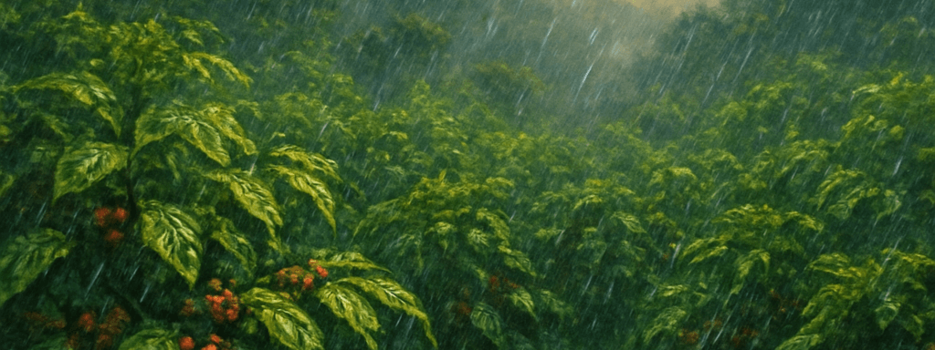 A coffee plantation where heavy rainfall is required for good irrigation especially for Robusta coffee beans 