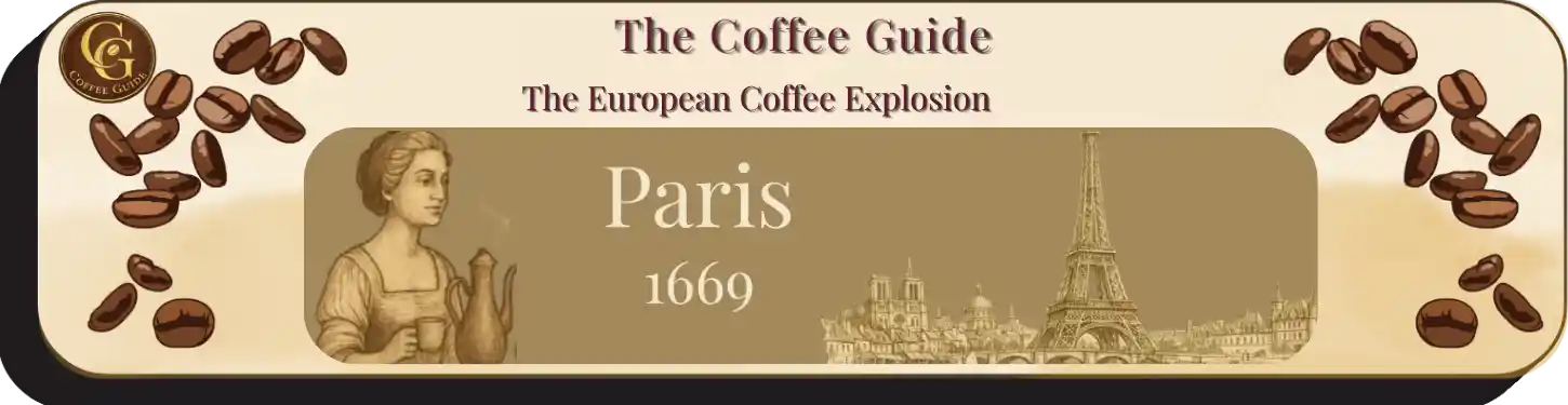 Where coffee met culture. Step into 1686 Paris to see how Café Procope transformed dark roasts into a theater of mirrors, marble, and philosophy.