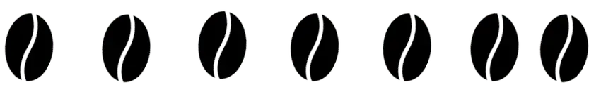 7 coffeee beans signifying Buba Budans stealth of the coffee beans into the Yeman and so the beginnings of a coffee phenomenon