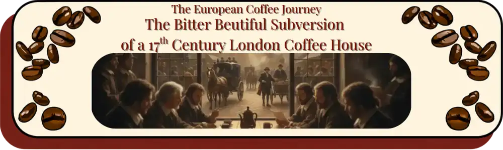 Technical infographic flowchart mapping the social impact, royal ban attempt, and financial legacy of the 17th-century London coffeehouse