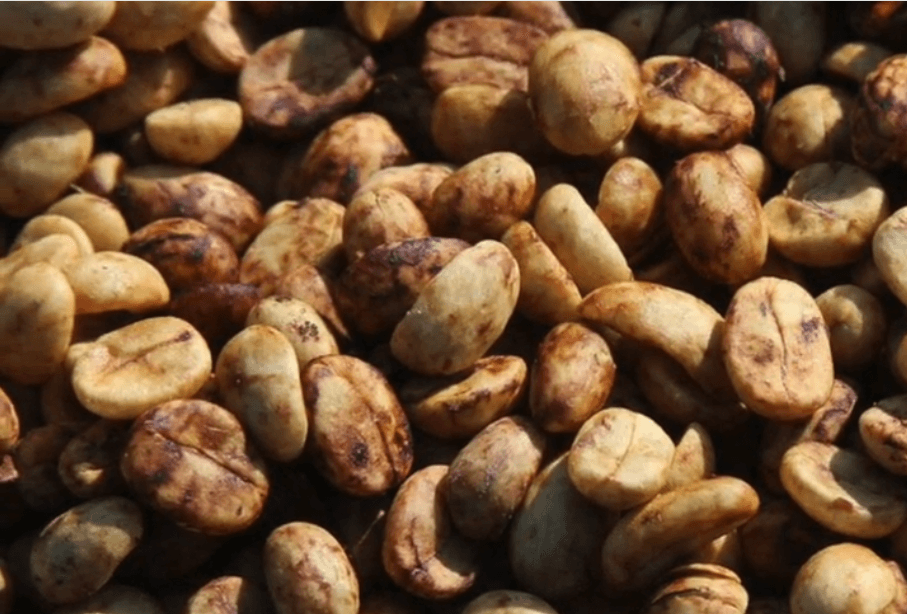 The honey coffee processing methos, see how the beans take on that honey look where the juices have been left on to dry