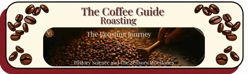 a roasting tray with fresh coffee beans being hand roasted and tuned by the hand of the roaster