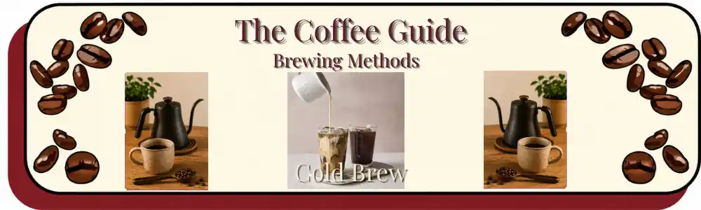 Cold Brewing coffee methos showing two glasses of cold brew coffee poured from a white china jug