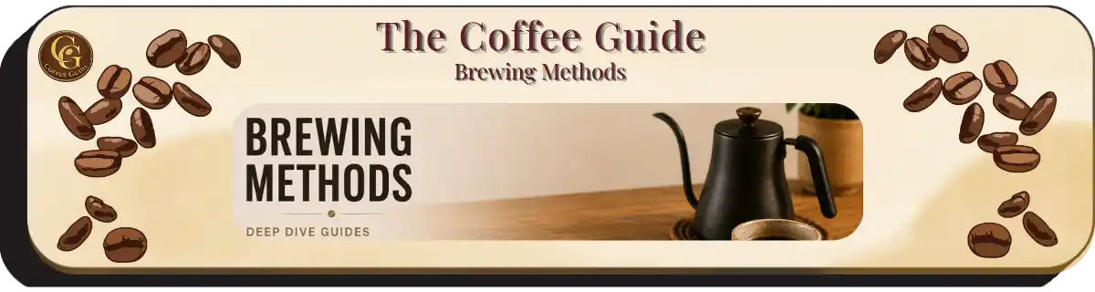 Coffee Brewing Methods Header a coffee jug sitting on a wooden table with a cup