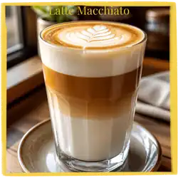 Latte Macchiato, showing the three layers created by dropping the espresso into the foamed milk